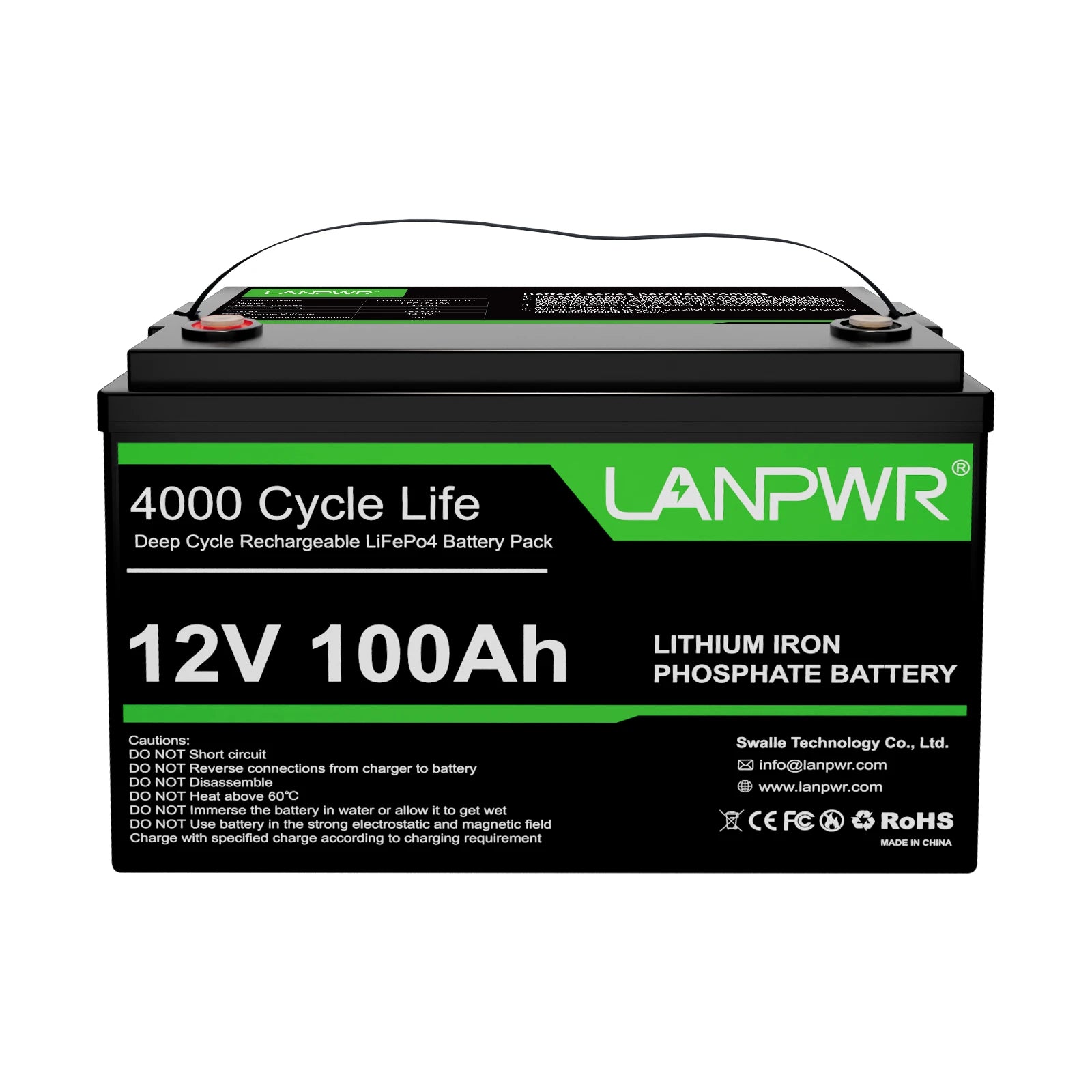 LANPWR 12V 100Ah LiFePO4 Lithium RV, Marine Battery with Low-Temp Protection