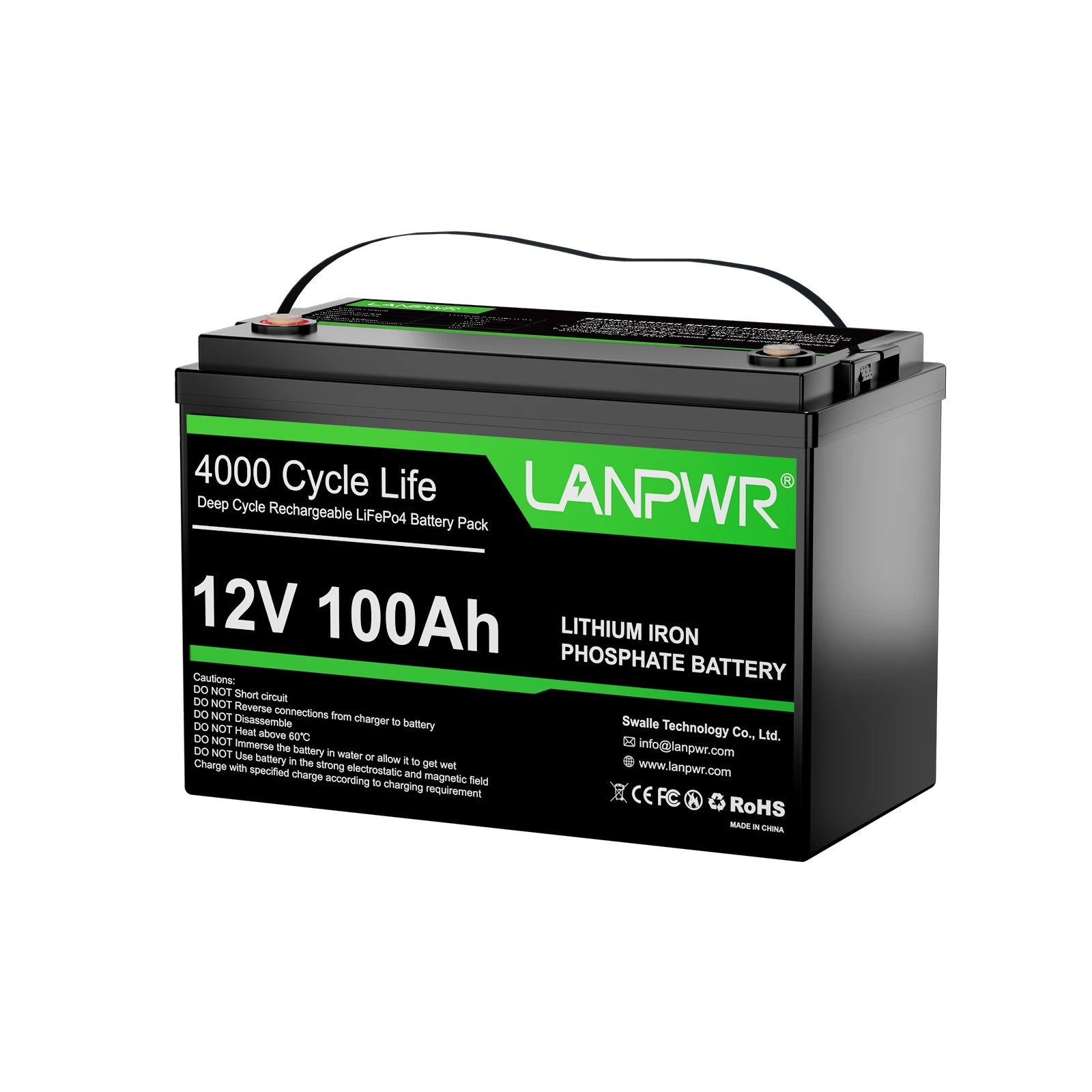 LANPWR 12V 100Ah LiFePO4 Lithium RV, Marine Battery with Low-Temp Protection