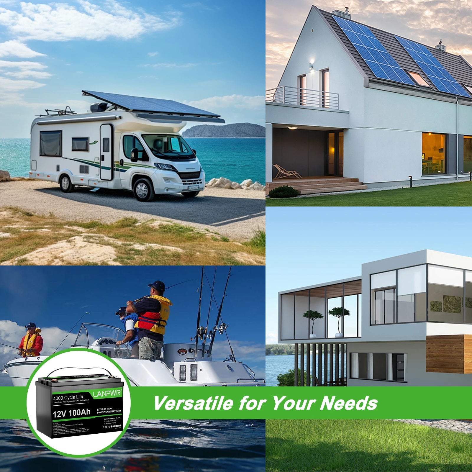 LANPWR 12V 100Ah LiFePO4 Lithium RV, Marine Battery with Low-Temp Protection