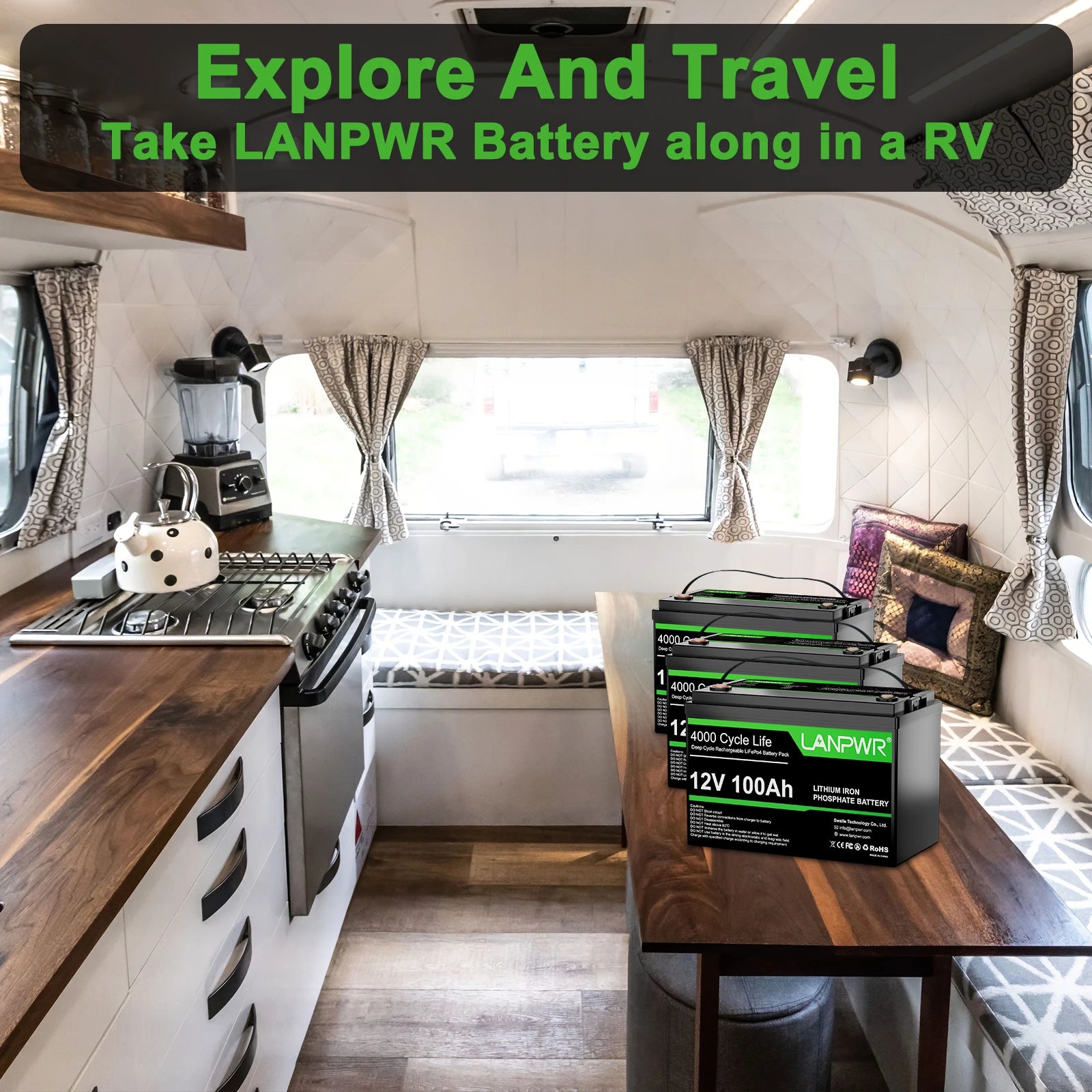 LANPWR 12V 100Ah LiFePO4 Lithium RV, Marine Battery with Low-Temp Protection