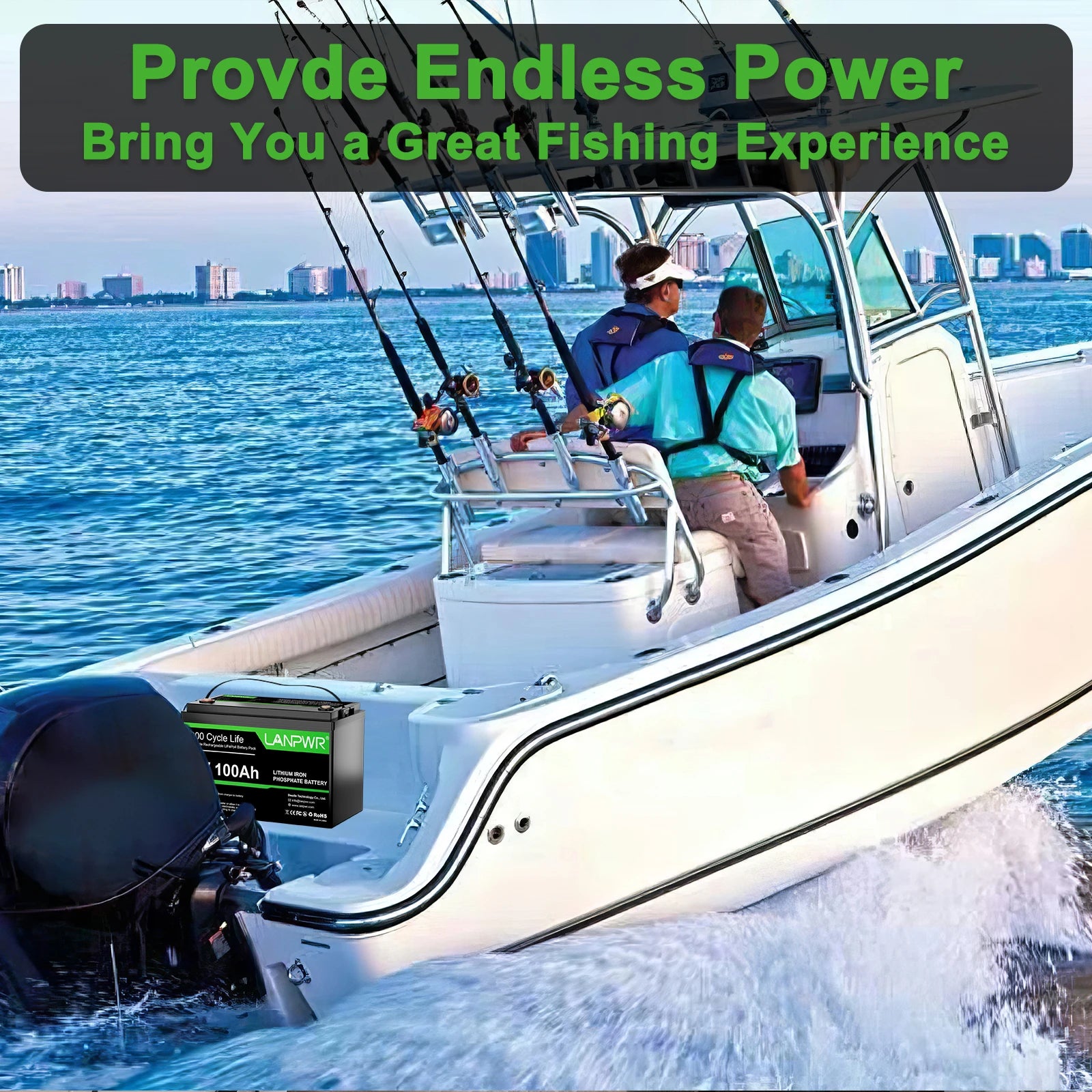 LANPWR 12V 100Ah LiFePO4 Lithium RV, Marine Battery with Low-Temp Protection