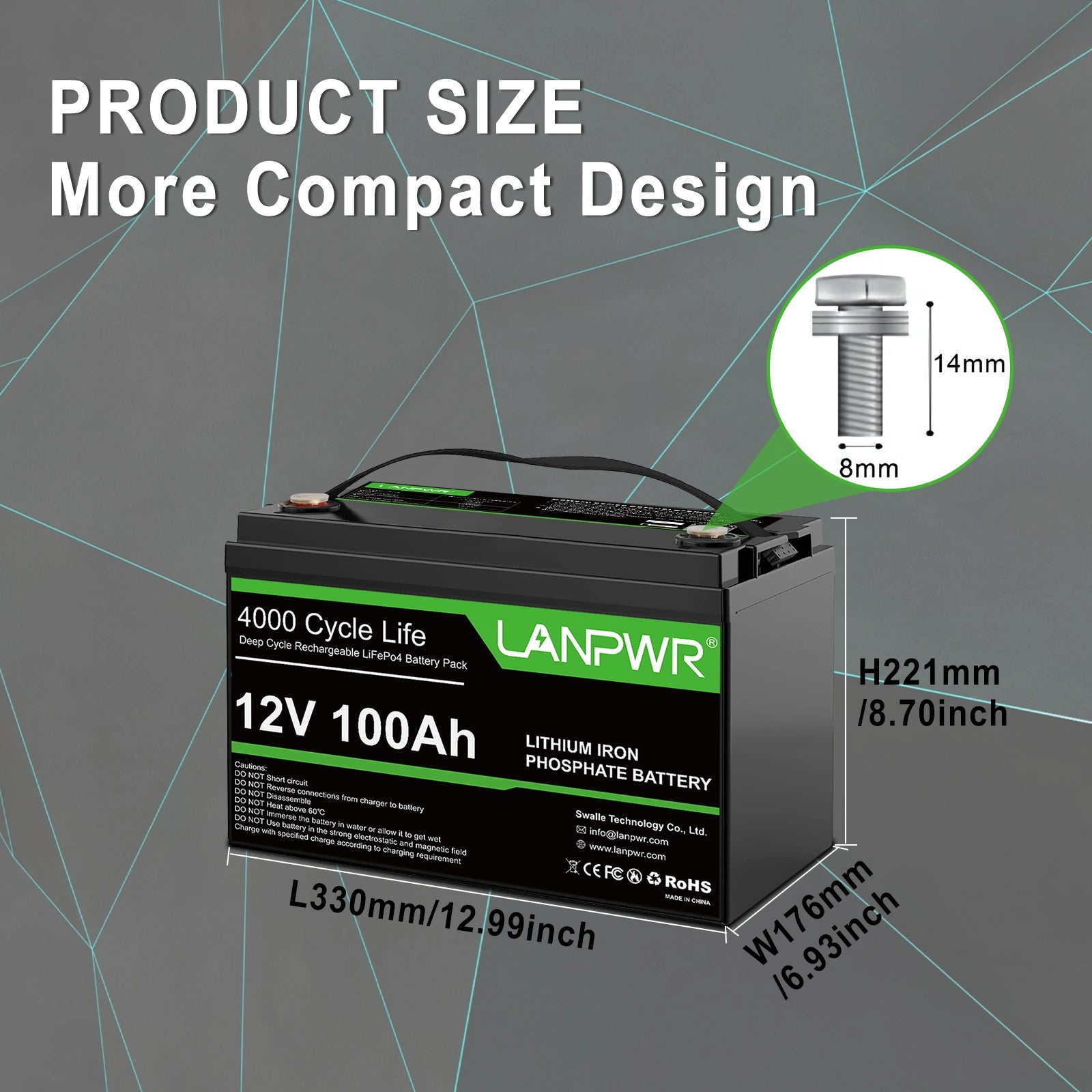 LANPWR 12V 100Ah Bluetooth LiFePO4 Lithium Deep Cycle Battery