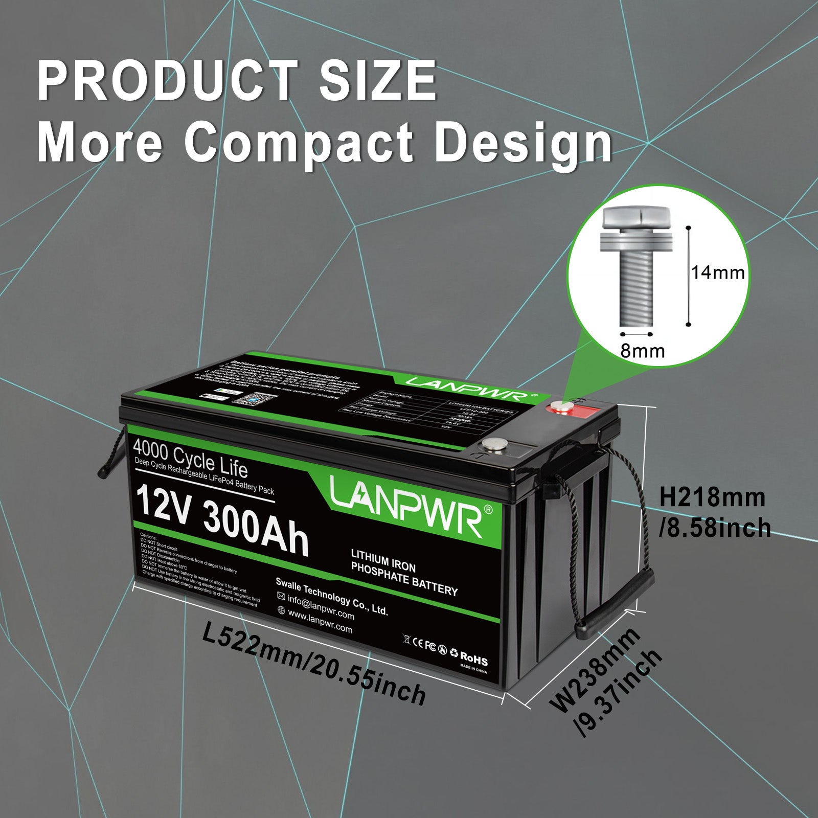 LANPWR 12V 300Ah Bluetooth Lithium Battery for Solar, RV, Off-Grid & Marine